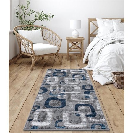 WALL-TO-WALL Emberly Geometric 2 x 6 ft. Runner Rug, Blue, Gray & White WA2607190